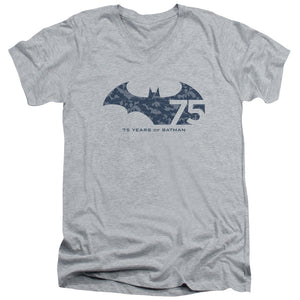 AN OFFCIALLY LICENSED BATMAN 75 YEAR COLLAGE MEN'S V-NECK T-SHIRT ATHLETIC HEATHER