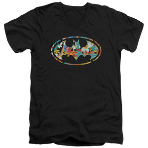 AN OFFCIALLY LICENSED BATMAN HAWAIIAN BAT MEN'S V-NECK T-SHIRT BLACK