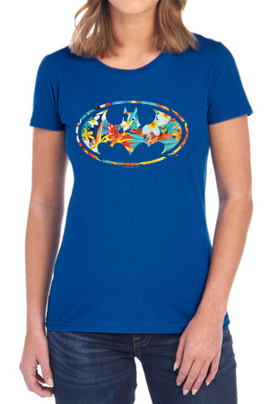 AN OFFCIALLY LICENSED BATMAN HAWAIIAN BAT WOMEN'S REGULAR FIT T-SHIRT BLACK