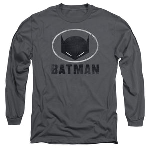 AN OFFCIALLY LICENSED BATMAN MASK IN OVAL MEN'S LONG SLEEVE T-SHIRT CHARCOAL