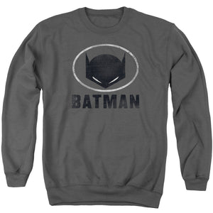 AN OFFCIALLY LICENSED BATMAN MASK IN OVAL ADULT UNISEX CREWNECK SWEATSHIRT CHARCOAL