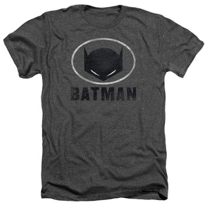 AN OFFCIALLY LICENSED BATMAN MASK IN OVAL MEN'S HEATHER T-SHIRT CHARCOAL
