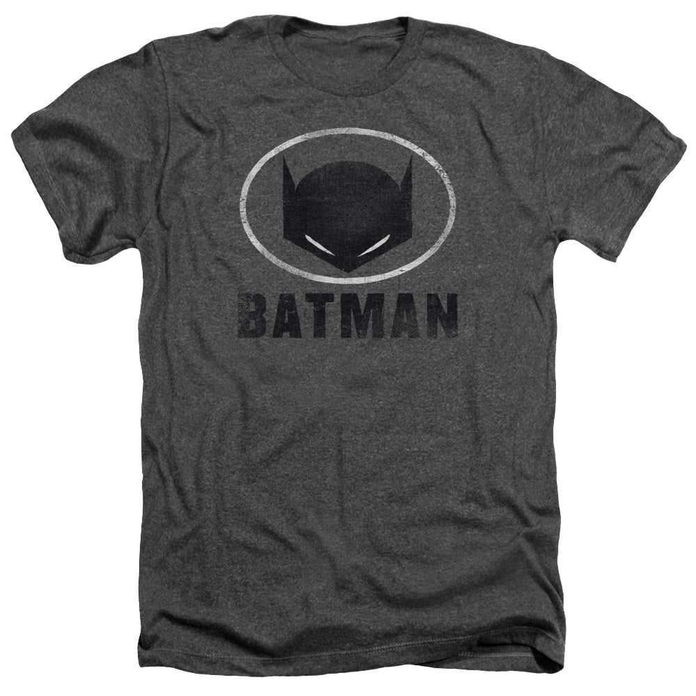 AN OFFCIALLY LICENSED BATMAN MASK IN OVAL MEN'S HEATHER T-SHIRT CHARCOAL