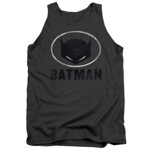 AN OFFCIALLY LICENSED BATMAN MASK IN OVAL ADULT UNISEX TANK TOP CHARCOAL