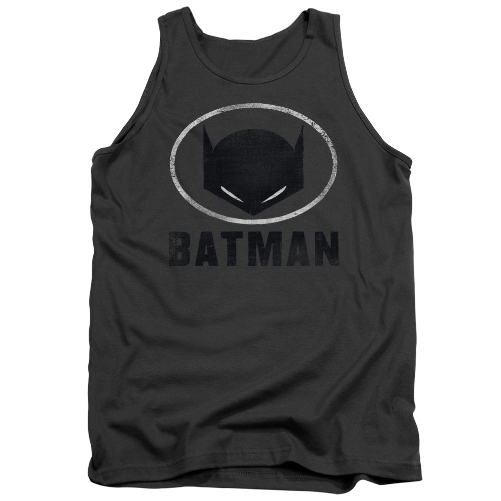 AN OFFCIALLY LICENSED BATMAN MASK IN OVAL ADULT UNISEX TANK TOP CHARCOAL