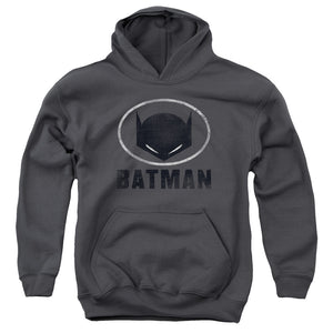 AN OFFCIALLY LICENSED BATMAN MASK IN OVAL YOUTH HOODIE CHARCOAL