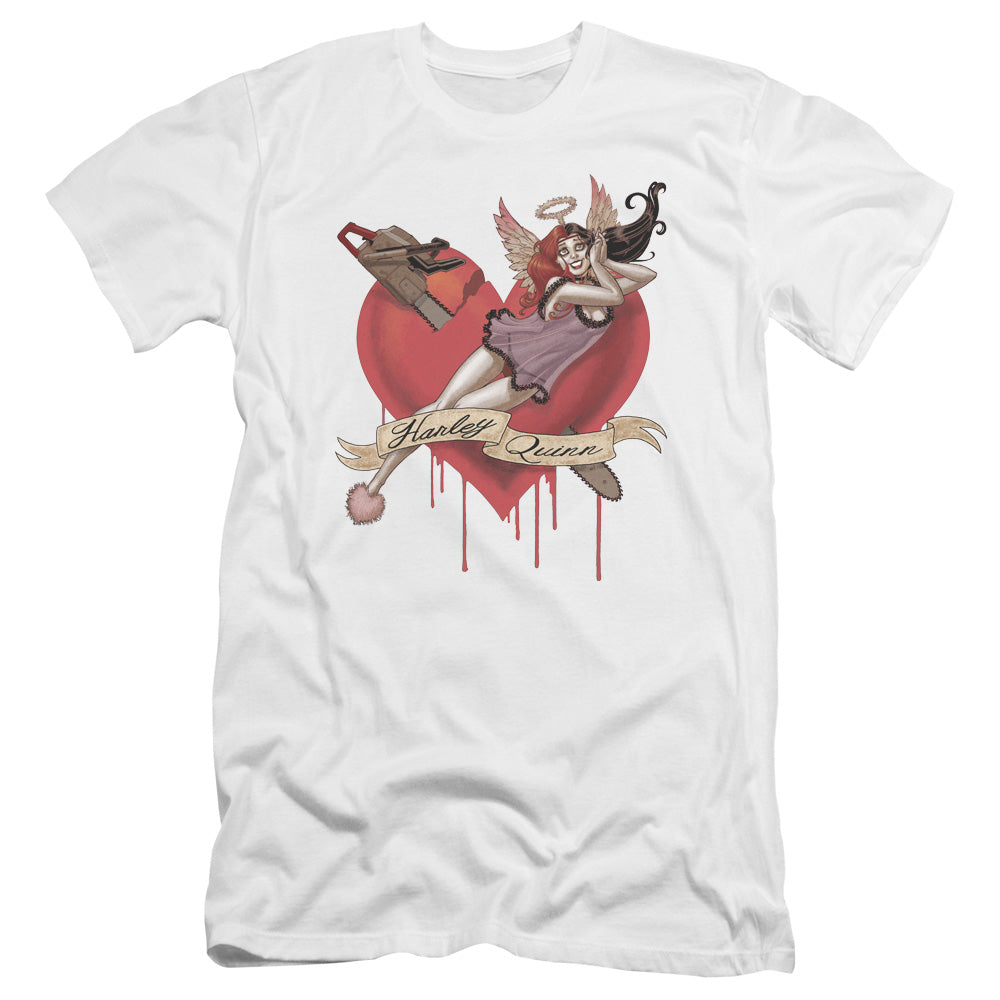 AN OFFCIALLY LICENSED BATMAN PERFECT ANGEL MEN'S PREMIUM SLIM FIT T-SHIRT WHITE