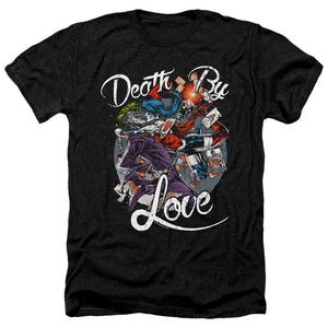 AN OFFCIALLY LICENSED BATMAN DEATH BY LOVE MEN'S HEATHER T-SHIRT CHARCOAL