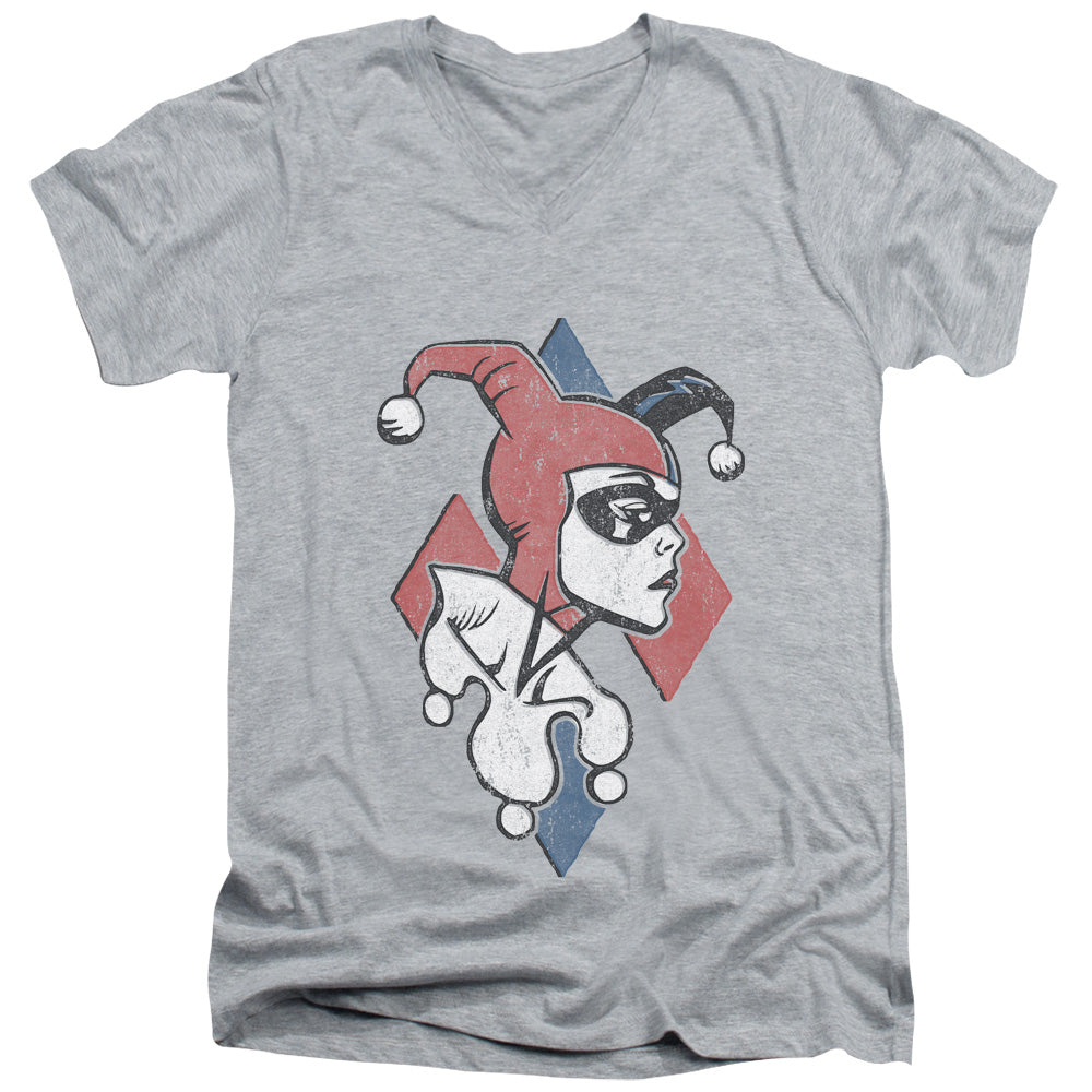 AN OFFCIALLY LICENSED BATMAN PROFILING MEN'S V-NECK T-SHIRT ATHLETIC HEATHER