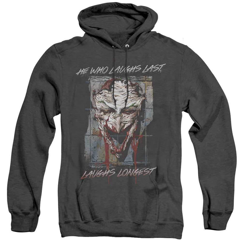 AN OFFCIALLY LICENSED BATMAN JUST FOR LAUGHS ADULT UNISEX HEATHER PULLOVER HOODIE BLACK
