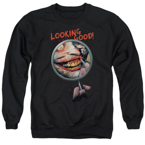 AN OFFCIALLY LICENSED BATMAN LOOKING GOOD ADULT UNISEX CREWNECK SWEATSHIRT BLACK