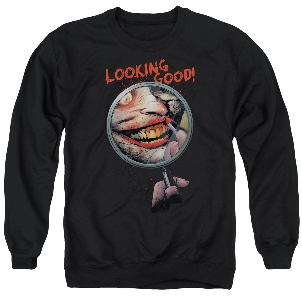 AN OFFCIALLY LICENSED BATMAN LOOKING GOOD ADULT UNISEX CREWNECK SWEATSHIRT BLACK