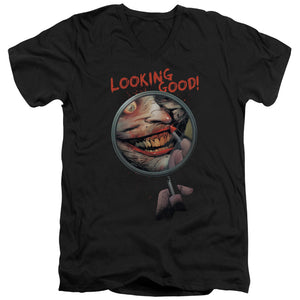AN OFFCIALLY LICENSED BATMAN LOOKING GOOD MEN'S V-NECK T-SHIRT BLACK