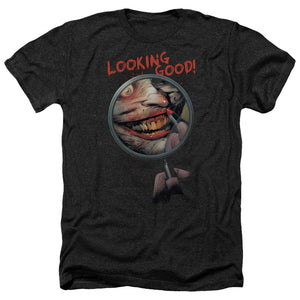 AN OFFCIALLY LICENSED BATMAN LOOKING GOOD MEN'S HEATHER T-SHIRT CHARCOAL