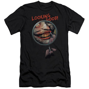 AN OFFCIALLY LICENSED BATMAN LOOKING GOOD MEN'S PREMIUM SLIM FIT T-SHIRT BLACK
