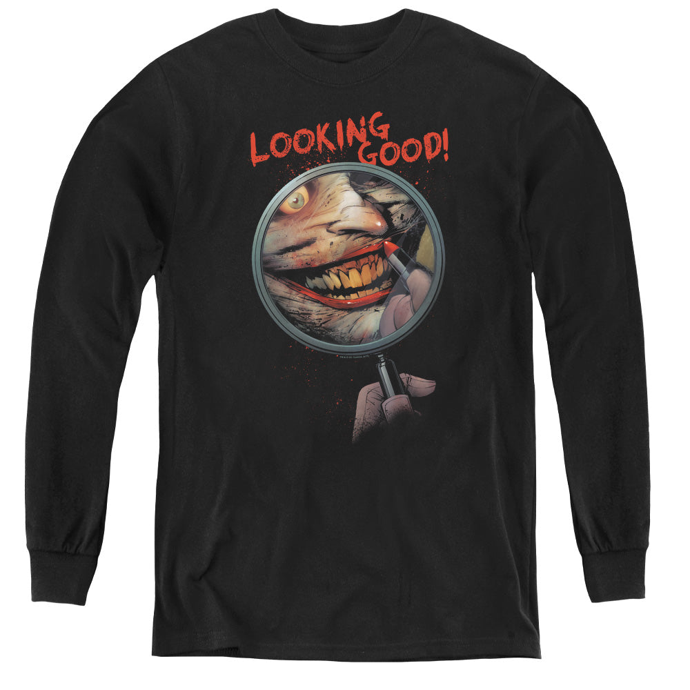 AN OFFCIALLY LICENSED BATMAN LOOKING GOOD YOUTH LONG SLEEVE T-SHIRT BLACK