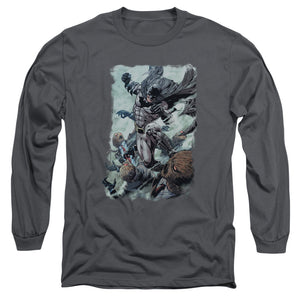 AN OFFCIALLY LICENSED BATMAN PUNCH MEN'S LONG SLEEVE T-SHIRT CHARCOAL