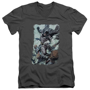 AN OFFCIALLY LICENSED BATMAN PUNCH MEN'S V-NECK T-SHIRT CHARCOAL