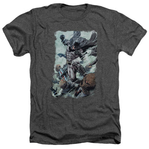 AN OFFCIALLY LICENSED BATMAN PUNCH MEN'S HEATHER T-SHIRT CHARCOAL
