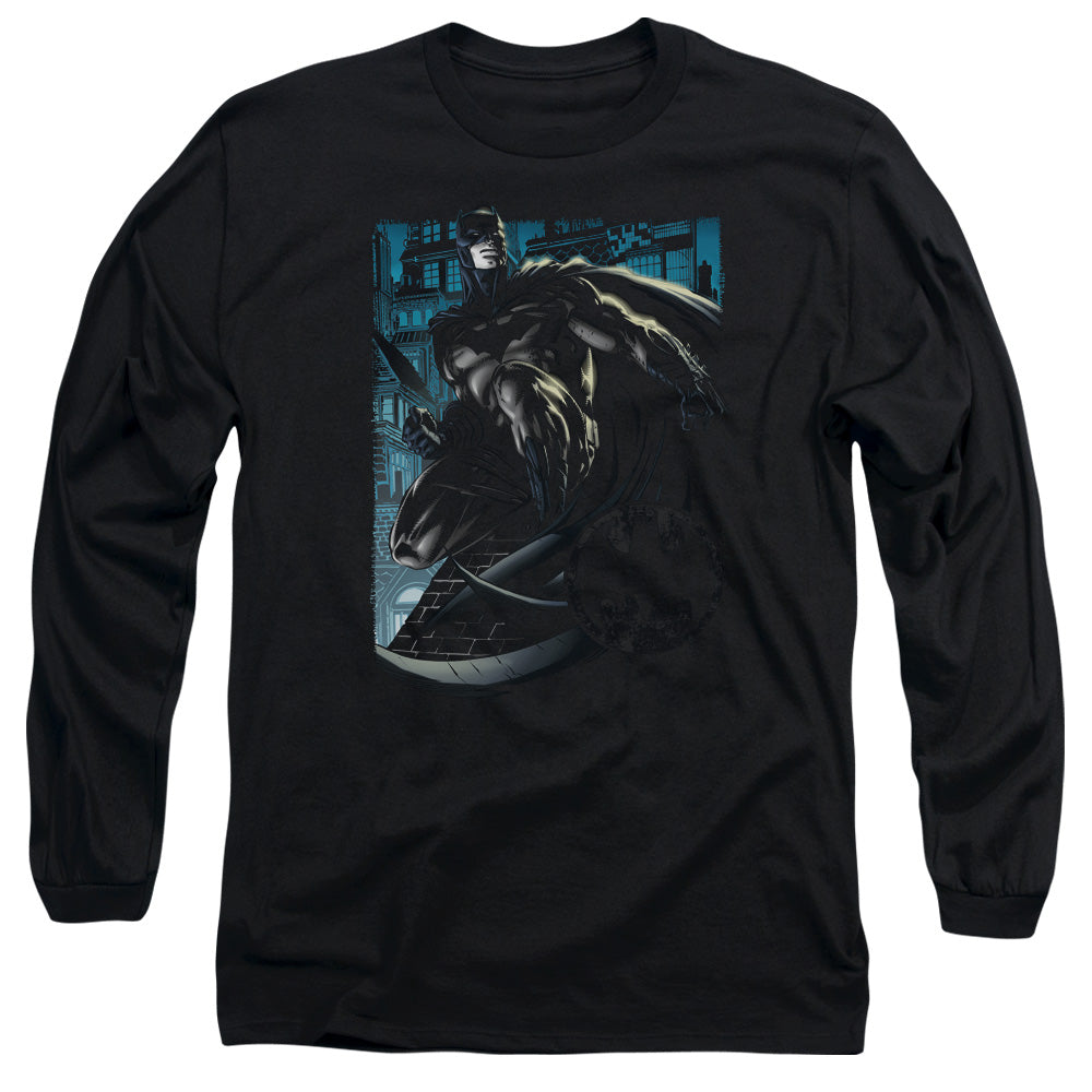 AN OFFCIALLY LICENSED BATMAN KNIGHT FALLS IN GOTHAM MEN'S LONG SLEEVE T-SHIRT BLACK