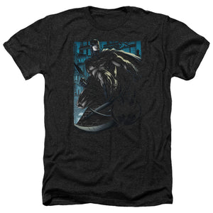 AN OFFCIALLY LICENSED BATMAN KNIGHT FALLS IN GOTHAM MEN'S HEATHER T-SHIRT CHARCOAL