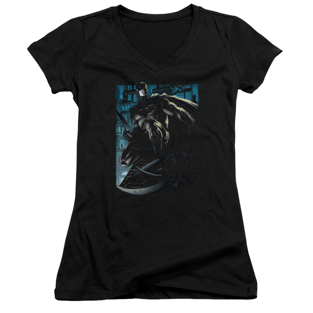 Batman Knight Falls In Gotham Licensed Women's T-Shirt Juniors V-Neck SM