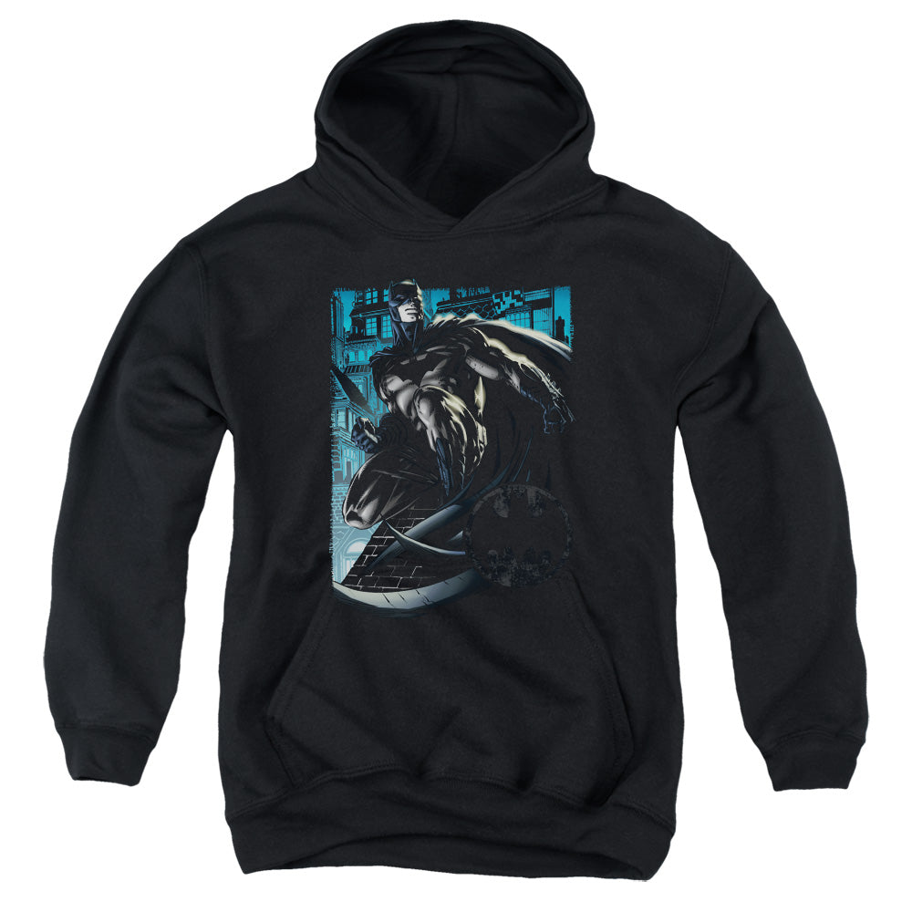AN OFFCIALLY LICENSED BATMAN KNIGHT FALLS IN GOTHAM YOUTH HOODIE BLACK