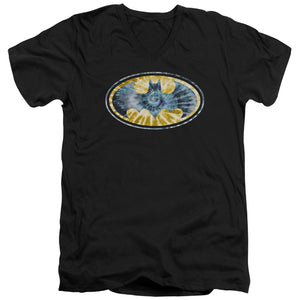 AN OFFCIALLY LICENSED BATMAN TIE DYE 3 MEN'S V-NECK T-SHIRT BLACK