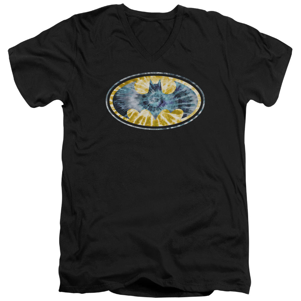 AN OFFCIALLY LICENSED BATMAN TIE DYE 3 MEN'S V-NECK T-SHIRT BLACK