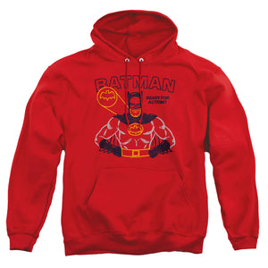 AN OFFCIALLY LICENSED BATMAN READY FOR ACTION ADULT UNISEX PULLOVER HOODIE RED