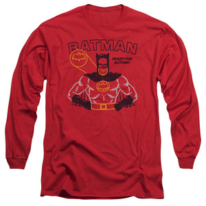 AN OFFCIALLY LICENSED BATMAN READY FOR ACTION MEN'S LONG SLEEVE T-SHIRT RED
