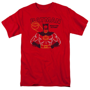 AN OFFCIALLY LICENSED BATMAN READY FOR ACTION MEN'S REGULAR FIT T-SHIRT RED