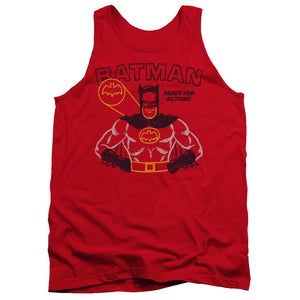 AN OFFCIALLY LICENSED BATMAN READY FOR ACTION ADULT UNISEX TANK TOP RED