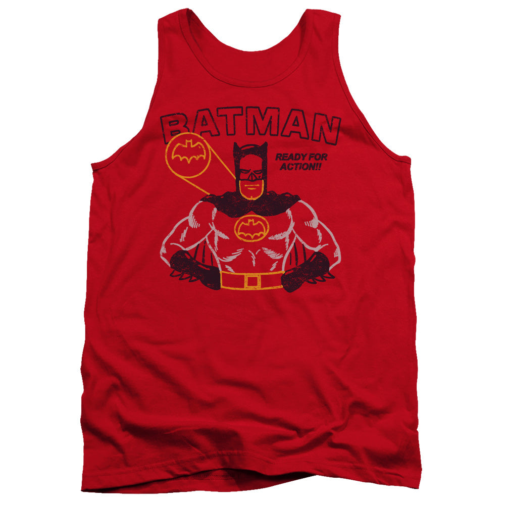 AN OFFCIALLY LICENSED BATMAN READY FOR ACTION ADULT UNISEX TANK TOP RED