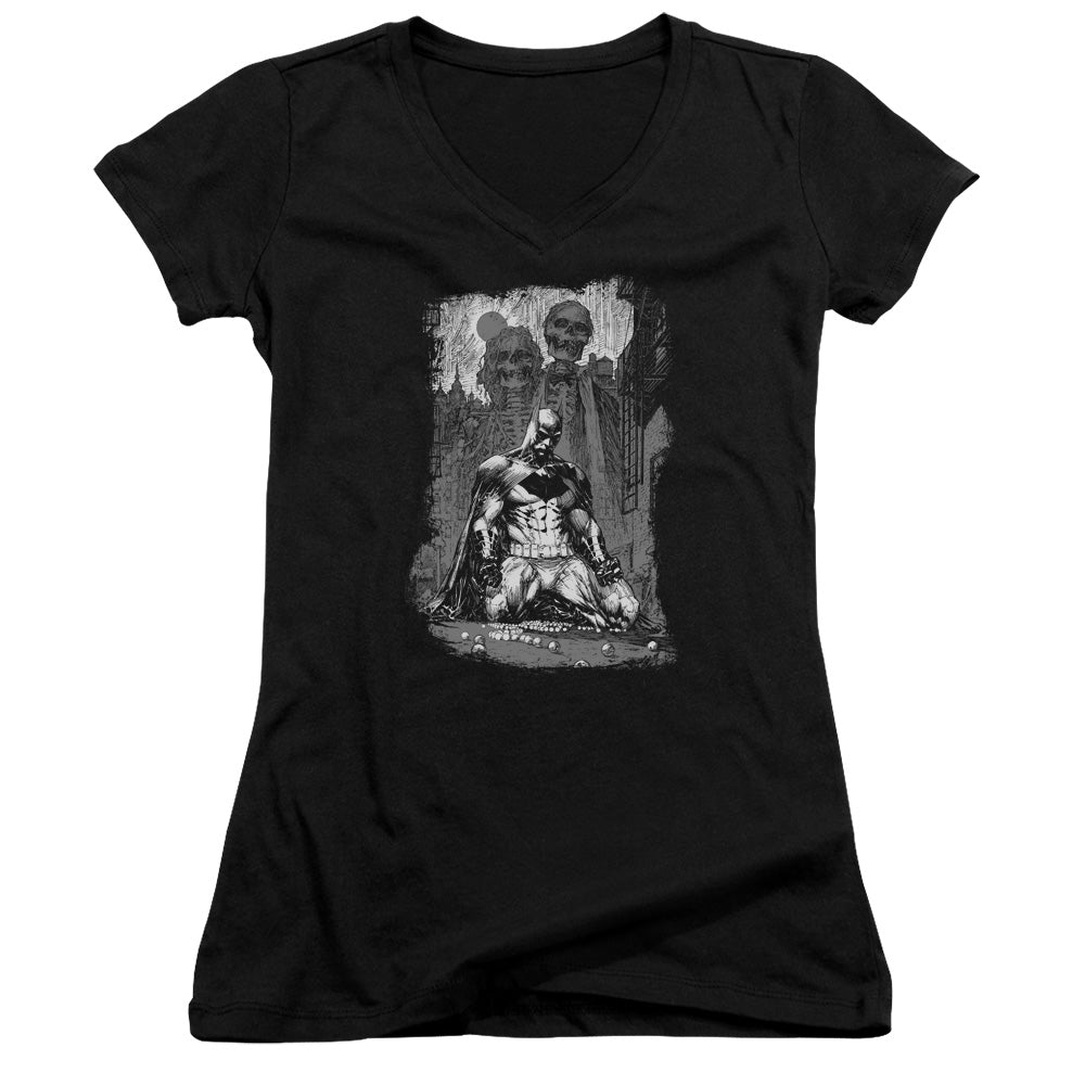 Batman Sketchy Shadows Licensed Women's T-Shirt Juniors V-Neck SM
