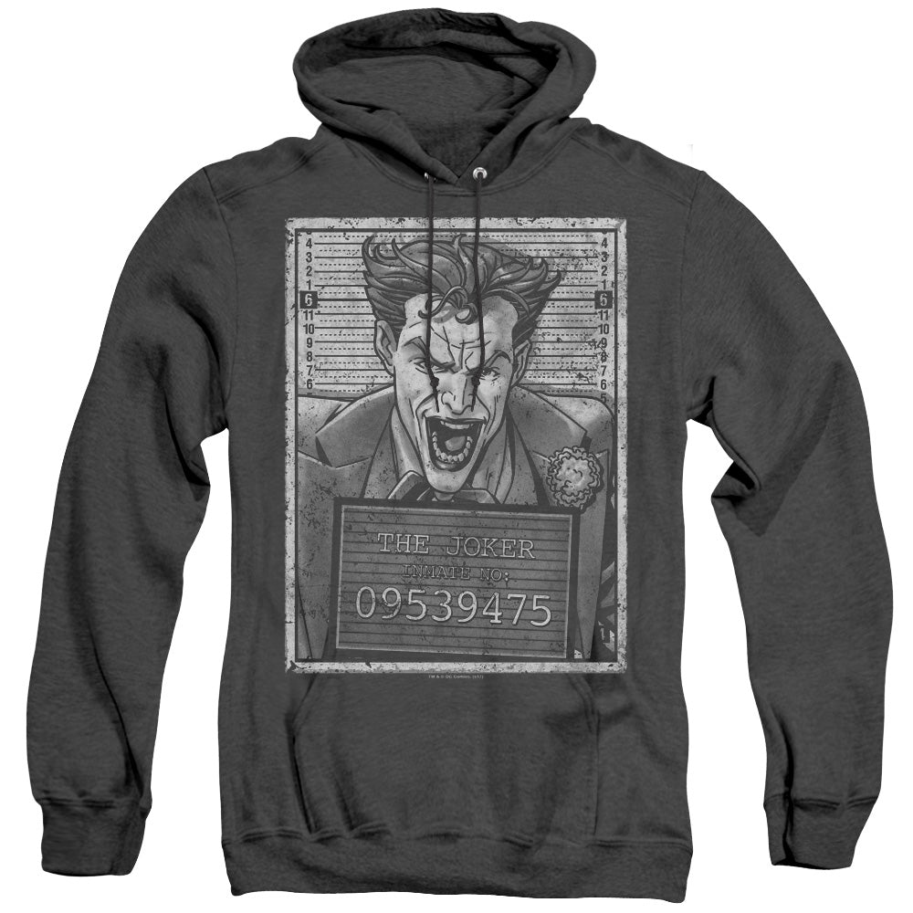 AN OFFCIALLY LICENSED BATMAN JOKER INMATE ADULT UNISEX HEATHER PULLOVER HOODIE BLACK