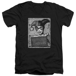 AN OFFCIALLY LICENSED BATMAN HARLEY INMATE MEN'S V-NECK T-SHIRT BLACK
