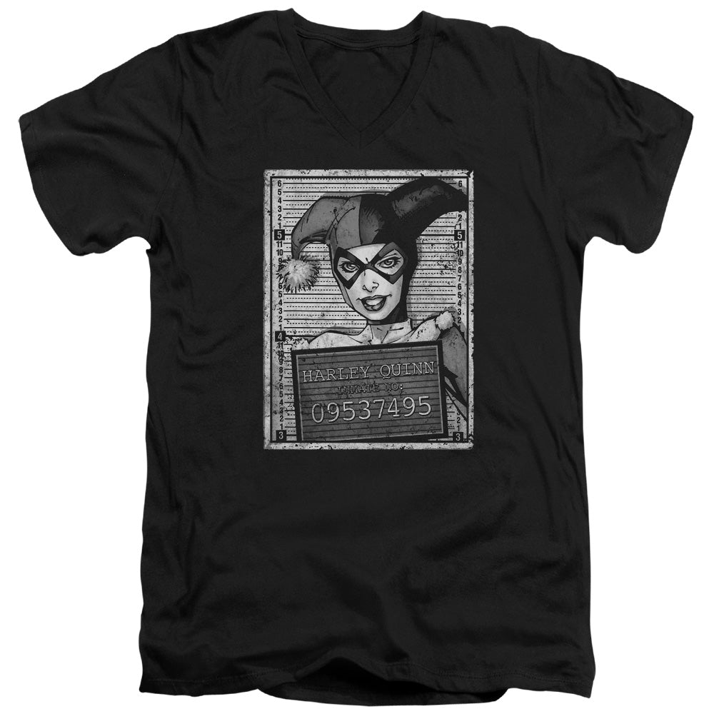 AN OFFCIALLY LICENSED BATMAN HARLEY INMATE MEN'S V-NECK T-SHIRT BLACK