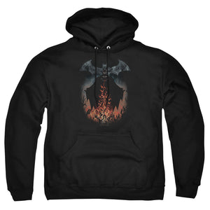 AN OFFCIALLY LICENSED BATMAN SMOKE & FIRE ADULT UNISEX PULLOVER HOODIE BLACK