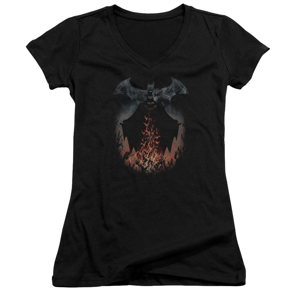 Batman Smoke & Fire Licensed Women's T-Shirt Juniors V-Neck SM