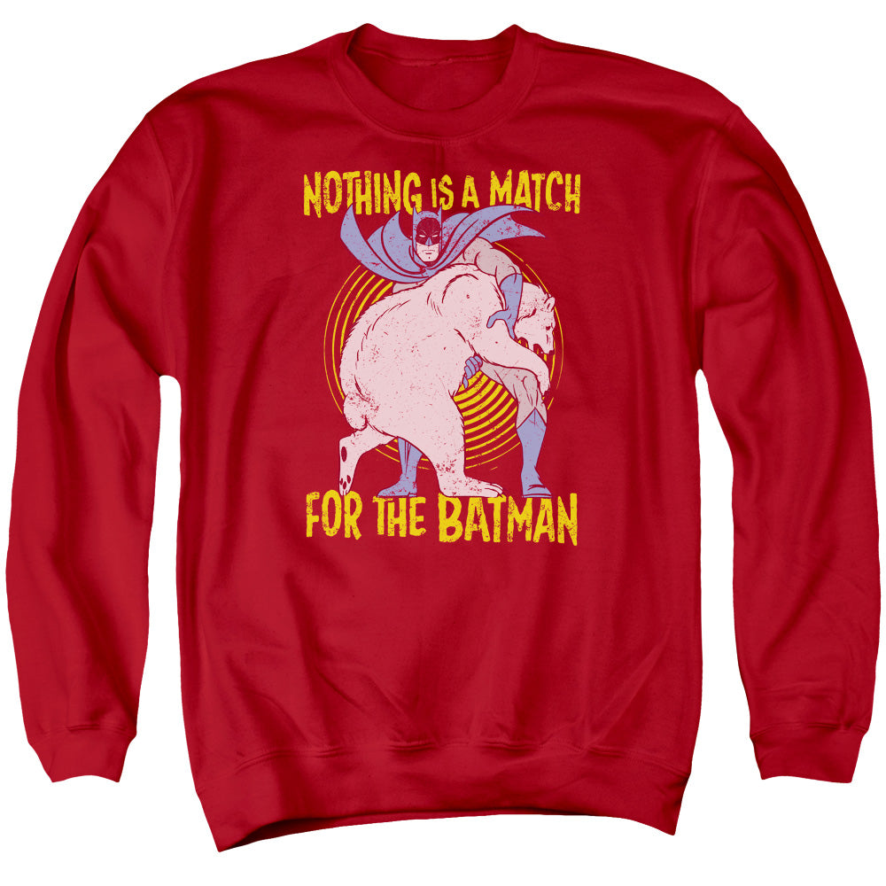 AN OFFCIALLY LICENSED BATMAN BEAR WRASTLING ADULT UNISEX CREWNECK SWEATSHIRT RED