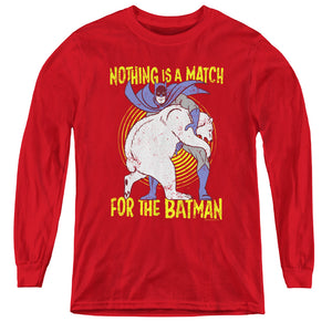 AN OFFCIALLY LICENSED BATMAN BEAR WRASTLING YOUTH LONG SLEEVE T-SHIRT RED