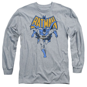 AN OFFCIALLY LICENSED BATMAN VINTAGE RUN MEN'S LONG SLEEVE T-SHIRT ATHLETIC HEATHER