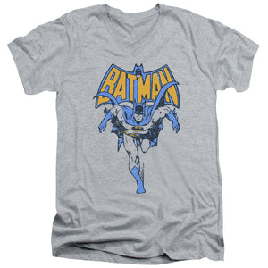 AN OFFCIALLY LICENSED BATMAN VINTAGE RUN MEN'S V-NECK T-SHIRT ATHLETIC HEATHER