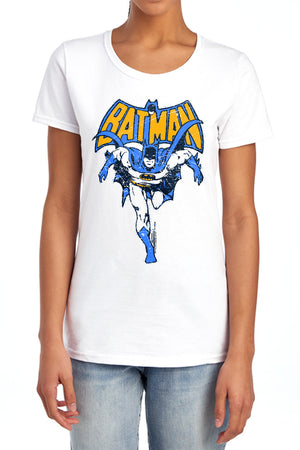 AN OFFCIALLY LICENSED BATMAN VINTAGE RUN WOMEN'S REGULAR FIT T-SHIRT ATHLETIC HEATHER