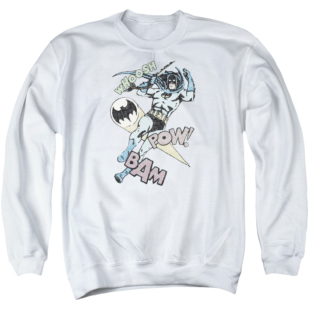 AN OFFCIALLY LICENSED BATMAN HALFTONE SWING ADULT UNISEX CREWNECK SWEATSHIRT WHITE