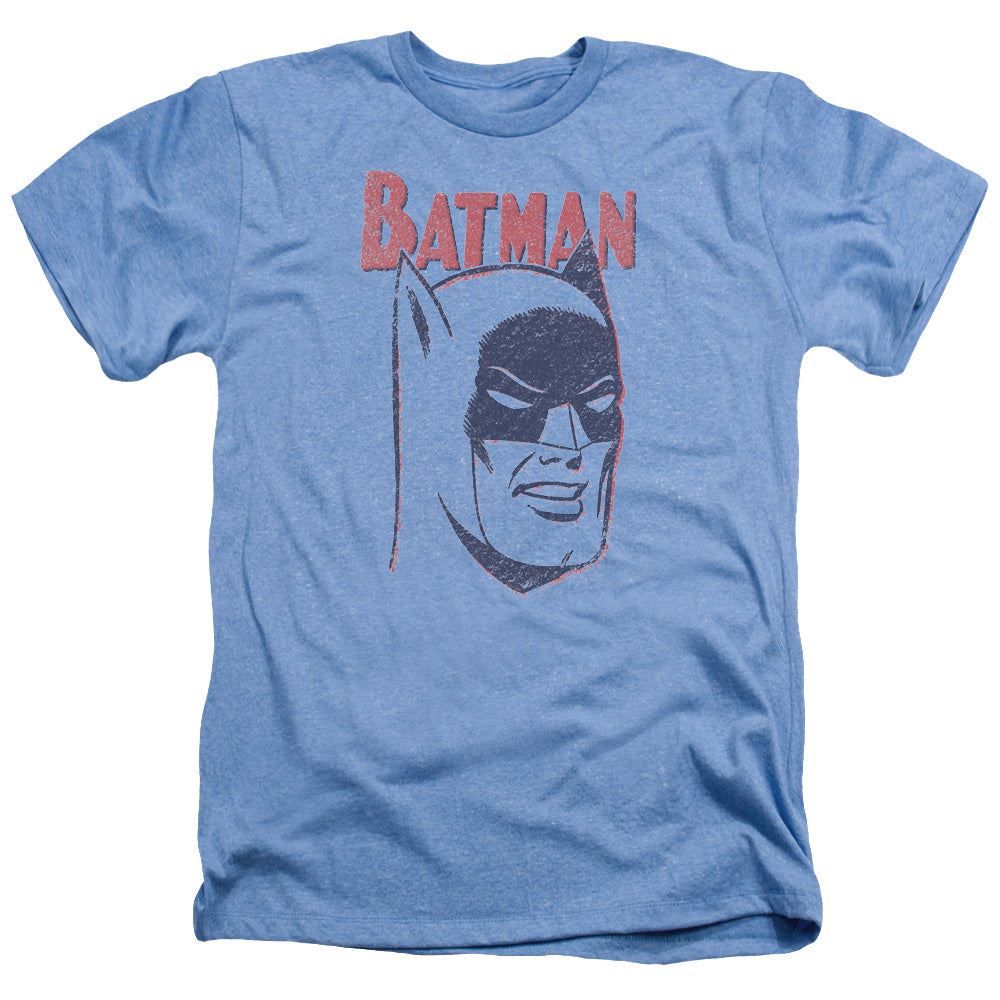 AN OFFCIALLY LICENSED BATMAN CRAYON MAN MEN'S HEATHER T-SHIRT LIGHT BLUE
