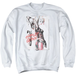 AN OFFCIALLY LICENSED BATMAN INK WASH HARLEY ADULT UNISEX CREWNECK SWEATSHIRT WHITE