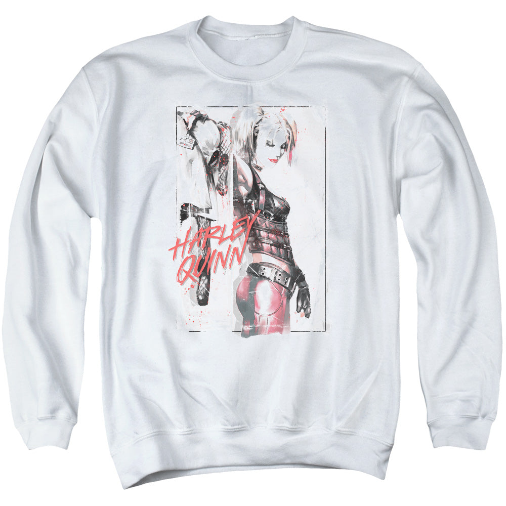 AN OFFCIALLY LICENSED BATMAN INK WASH HARLEY ADULT UNISEX CREWNECK SWEATSHIRT WHITE
