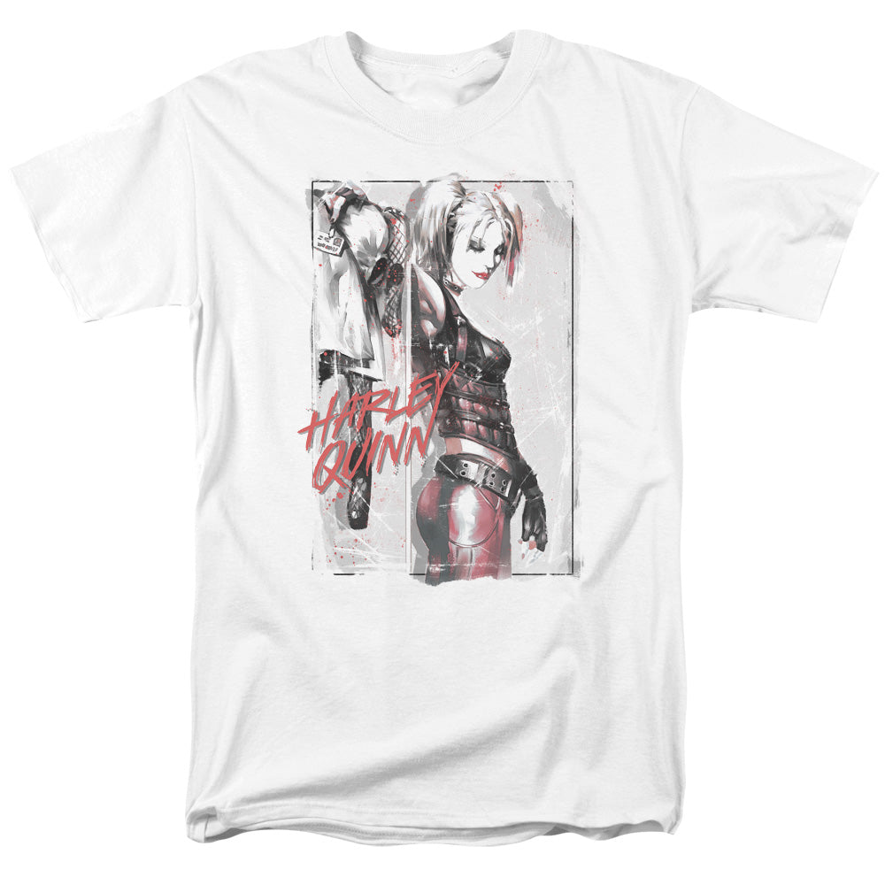 AN OFFCIALLY LICENSED BATMAN INK WASH HARLEY MEN'S REGULAR FIT T-SHIRT WHITE